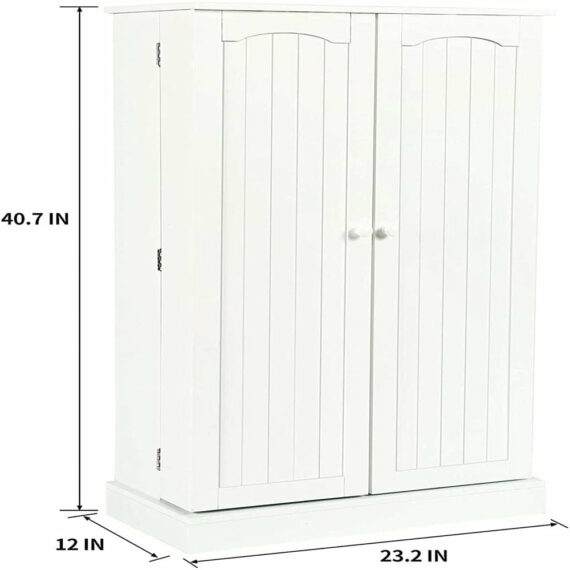 Homefort 41" Farmhouse Kitchen Pantry Cabinet, White Storage Unit with Adjustable Shelves and Door Pockets