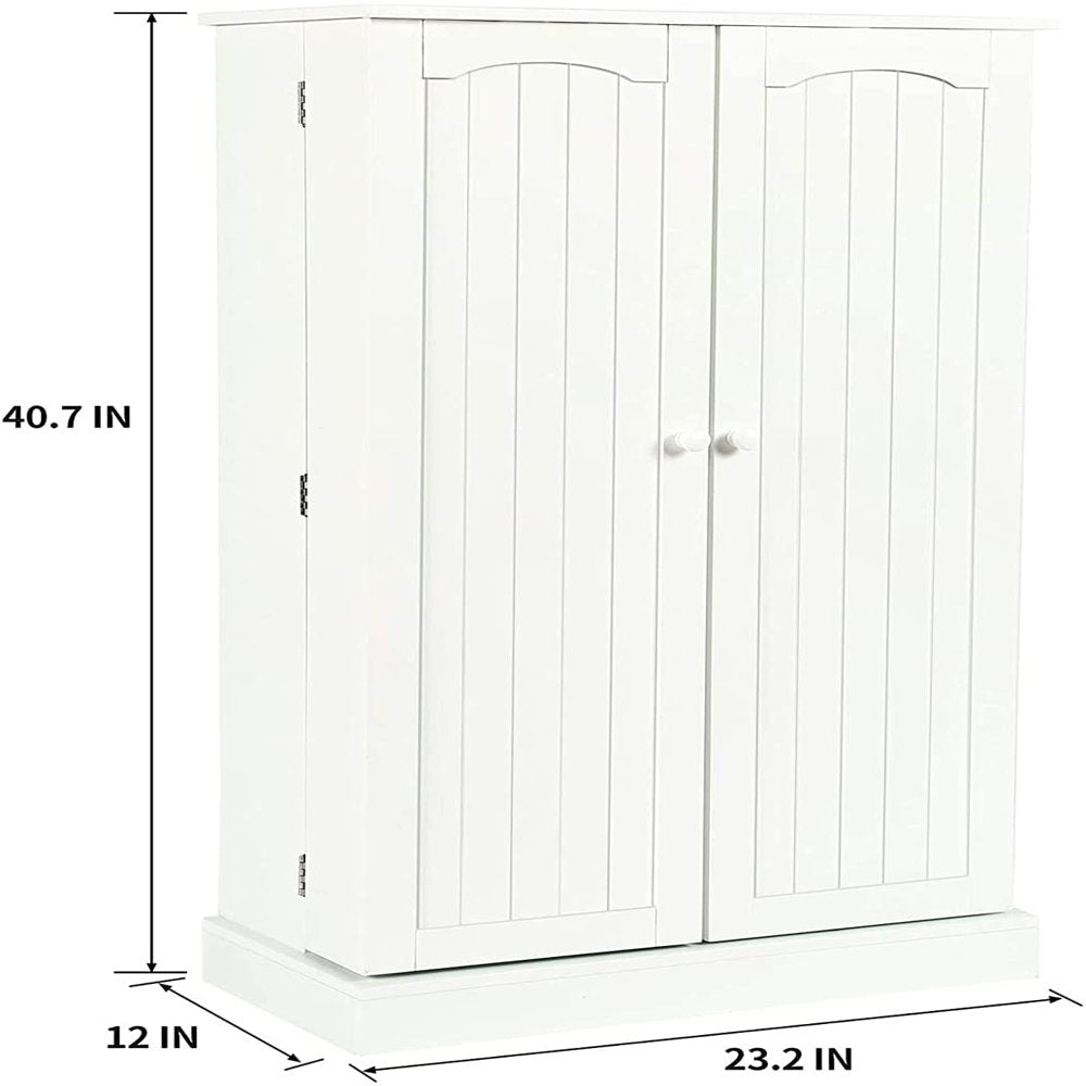 Homefort 41″ Farmhouse Kitchen Pantry Cabinet, White Storage Unit with Adjustable Shelves and Door Pockets