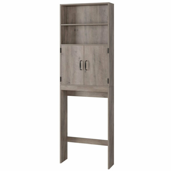 Homfa Bathroom Over Toilet Storage Rack, 4-Tier Shelves & 2 Doors, Gray, Engineered Wood