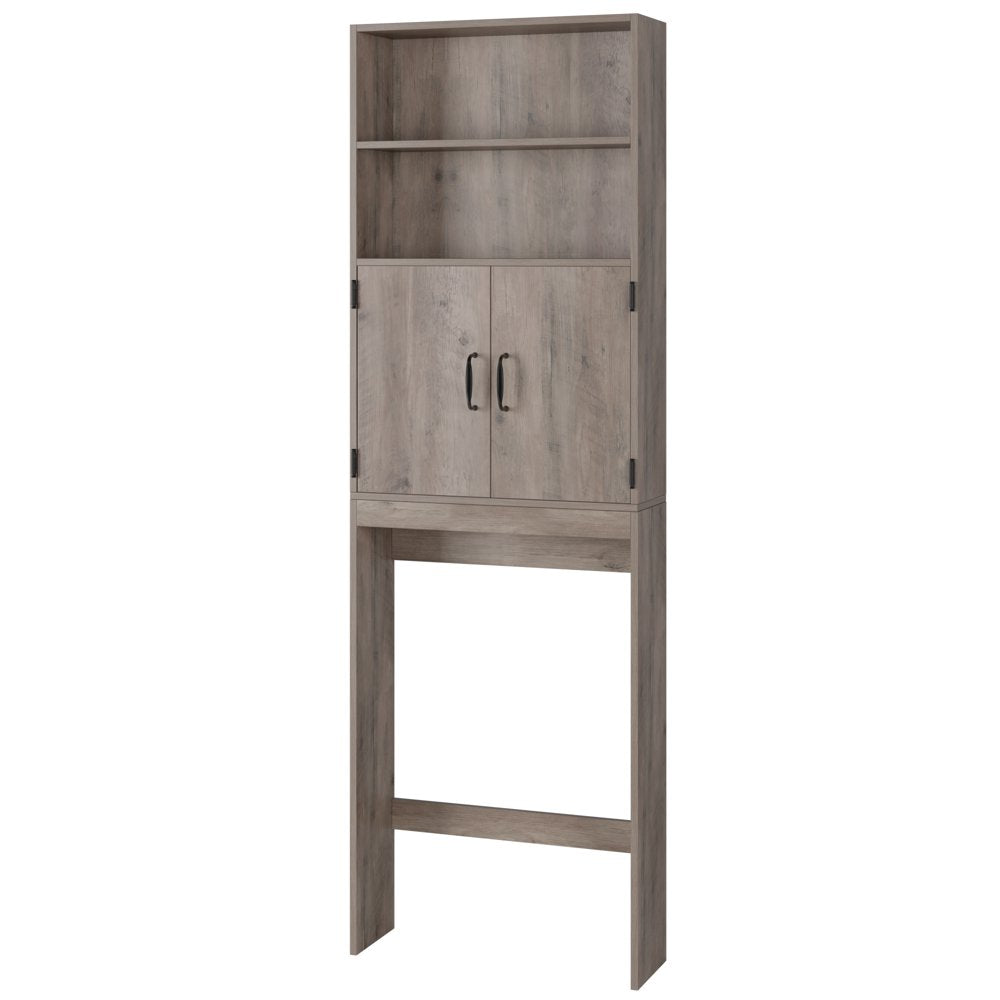 Homfa Bathroom Over Toilet Storage Rack, 4-Tier Shelves & 2 Doors, Gray, Engineered Wood