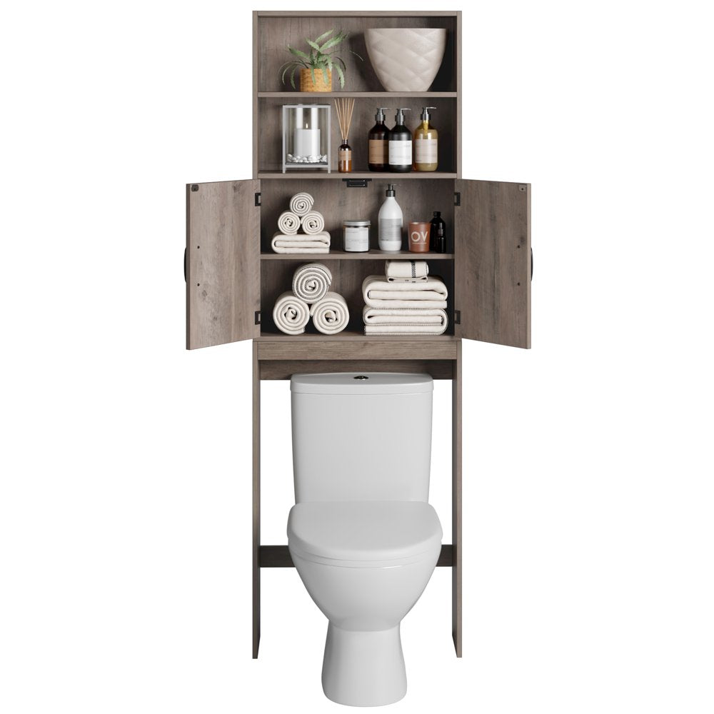 Homfa Bathroom Over Toilet Storage Rack, 4-Tier Shelves & 2 Doors, Gray, Engineered Wood