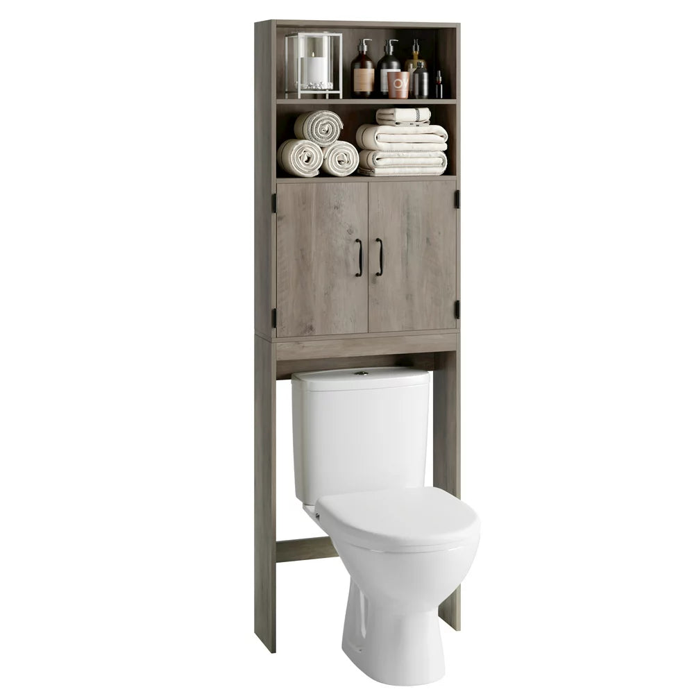 Homfa Bathroom Over Toilet Storage Rack, 4-Tier Shelves & 2 Doors, Gray, Engineered Wood