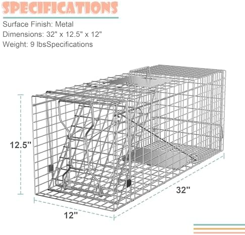 HomGarden Humane Live Animal Cage Trap 32inch Steel Catch Release Rodent Cage for Rabbits  Groundhog  Stray Cat  Squirrel  Raccoon  Mole  Gopher  Chicken  Opossum  Skunk  Chipmunk