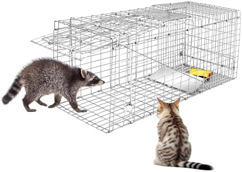 HomGarden Humane Live Animal Cage Trap 32inch Steel Catch Release Rodent Cage for Rabbits  Groundhog  Stray Cat  Squirrel  Raccoon  Mole  Gopher  Chicken  Opossum  Skunk  Chipmunk