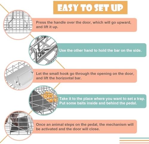 HomGarden Humane Live Animal Cage Trap 32inch Steel Catch Release Rodent Cage for Rabbits  Groundhog  Stray Cat  Squirrel  Raccoon  Mole  Gopher  Chicken  Opossum  Skunk  Chipmunk