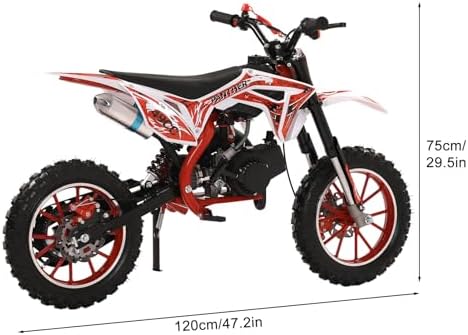 Honrane 49cc Kids Dirt Bike  2-Stroke Gas Power Motocross  Off Road Motorcycle  Mini Dirt Bike for Kids  Pocket Motorbike with Front Rear Disc Brakes  Racing Max Speed 40KM/H (Red)