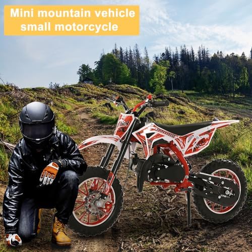 Honrane 49cc Kids Dirt Bike  2-Stroke Gas Power Motocross  Off Road Motorcycle  Mini Dirt Bike for Kids  Pocket Motorbike with Front Rear Disc Brakes  Racing Max Speed 40KM/H (Red)