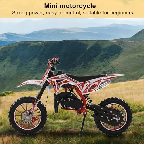 Honrane 49cc Kids Dirt Bike  2-Stroke Gas Power Motocross  Off Road Motorcycle  Mini Dirt Bike for Kids  Pocket Motorbike with Front Rear Disc Brakes  Racing Max Speed 40KM/H (Red)