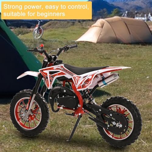 Honrane 49cc Kids Dirt Bike  2-Stroke Gas Power Motocross  Off Road Motorcycle  Mini Dirt Bike for Kids  Pocket Motorbike with Front Rear Disc Brakes  Racing Max Speed 40KM/H (Red)