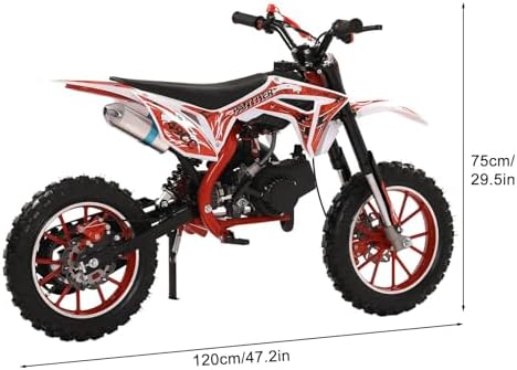 Honrane 49cc Kids Dirt Bike  2-Stroke Gas Power Motocross  Off Road Motorcycle  Mini Dirt Bike for Kids  Pocket Motorbike with Front Rear Disc Brakes  Racing Max Speed 40KM/H (Red)