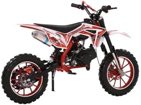 Honrane 49cc Kids Dirt Bike  2-Stroke Gas Power Motocross  Off Road Motorcycle  Mini Dirt Bike for Kids  Pocket Motorbike with Front Rear Disc Brakes  Racing Max Speed 40KM/H (Red)