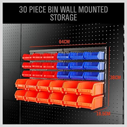 HORUSDY Wall Mounted Storage Bins Parts Rack 30PC Organizer Garage Plastic Shop Tool for Men's Gift Blue Orange Red