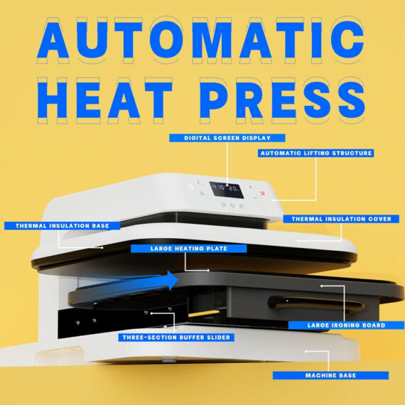 HTVRONT 1500W Auto Heat Press Machine 15"x15" for Vinyl & Sublimation Projects