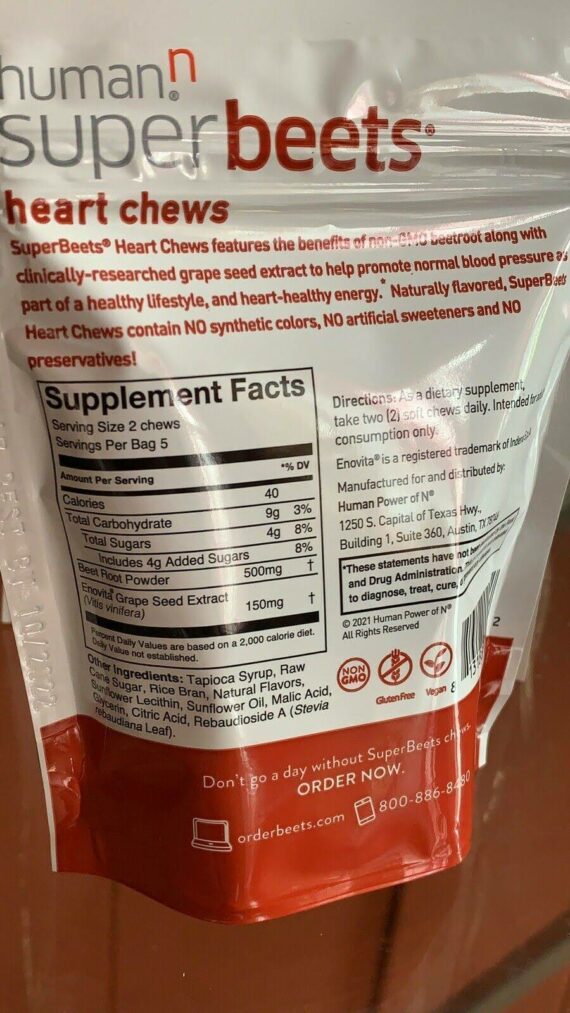 Humann SuperBeets Heart Chews – Pomegranate Berry – Beets – 60 Soft Chews