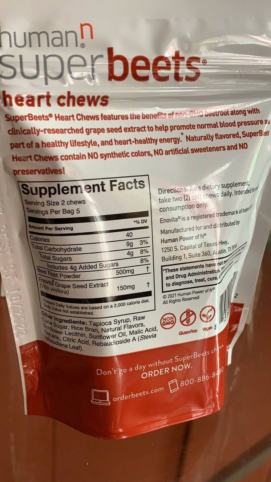 Humann SuperBeets Heart Chews – Pomegranate Berry – Beets – 60 Soft Chews
