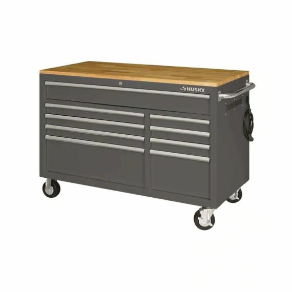 Husky 52 in. 9-Drawer Mobile Workbench in Gloss Gray