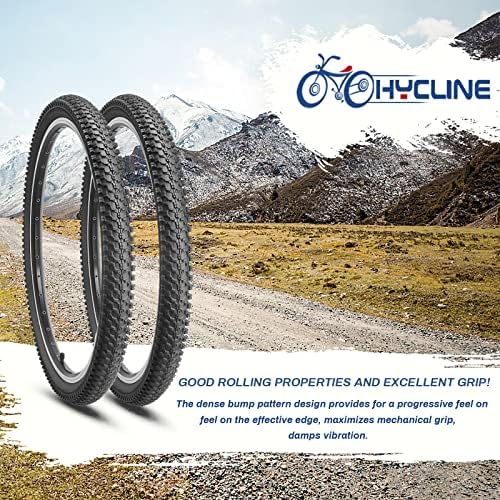 Hycline 2 Pack Bike Tire 20/24/26/27.5 Inch Folding Replacement Tire for MTB Mountain Bicycle-Black/Skinwall Pair (2 Tires)