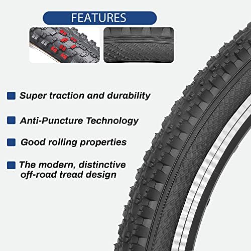 Hycline 2 Pack Bike Tire 20/24/26/27.5 Inch Folding Replacement Tire for MTB Mountain Bicycle-Black/Skinwall Pair (2 Tires)
