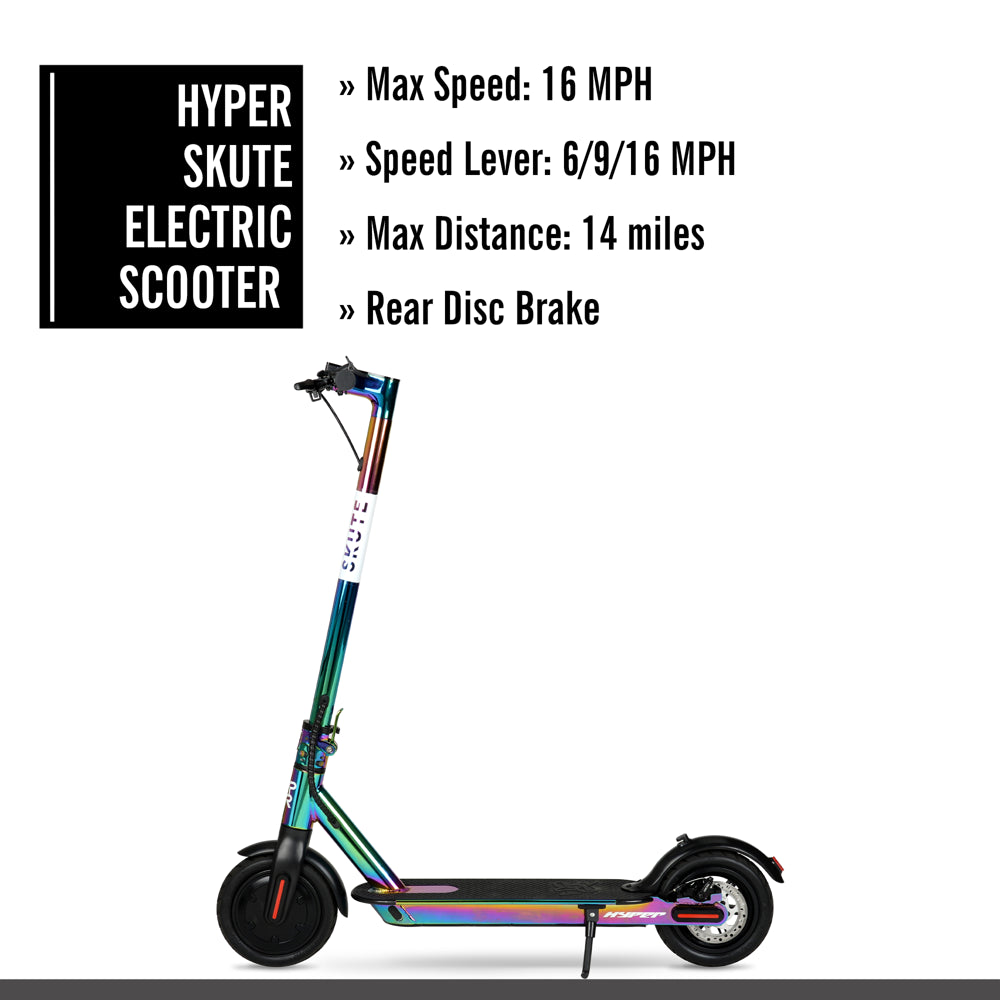 Hyper Toy Company Skute Folding Electric Scooter, 37V 350W, Jet Fuel, LED Display, 16 MPH Max Speed