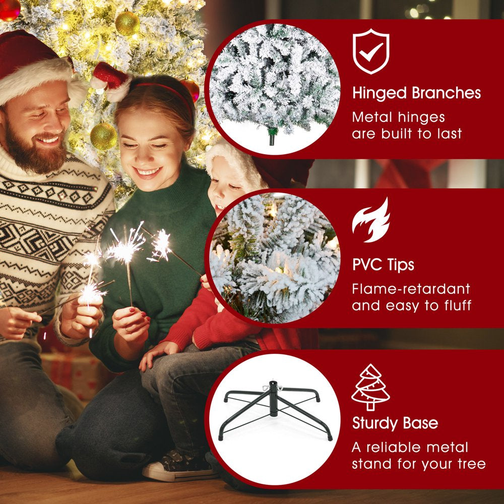 iFanze 6FT Snow Flocked Pre-Lit Christmas Tree, 1000 Tips, 250 Warm Lights, PVC, Metal Stand