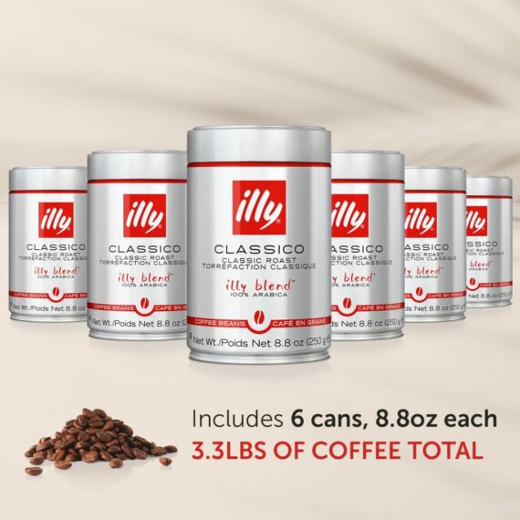 illy Whole Bean Coffee Classico Medium Roast, 100% Arabica, Caramel & Jasmine Notes, 8.8 oz, 6 Pack