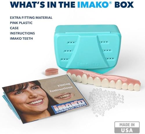 Imako Premium Cosmetic Teeth – 1 Pack – Small  Natural White – Upper Veneers – Custom Fit at Home  DIY Smile Makeover – Made in USA