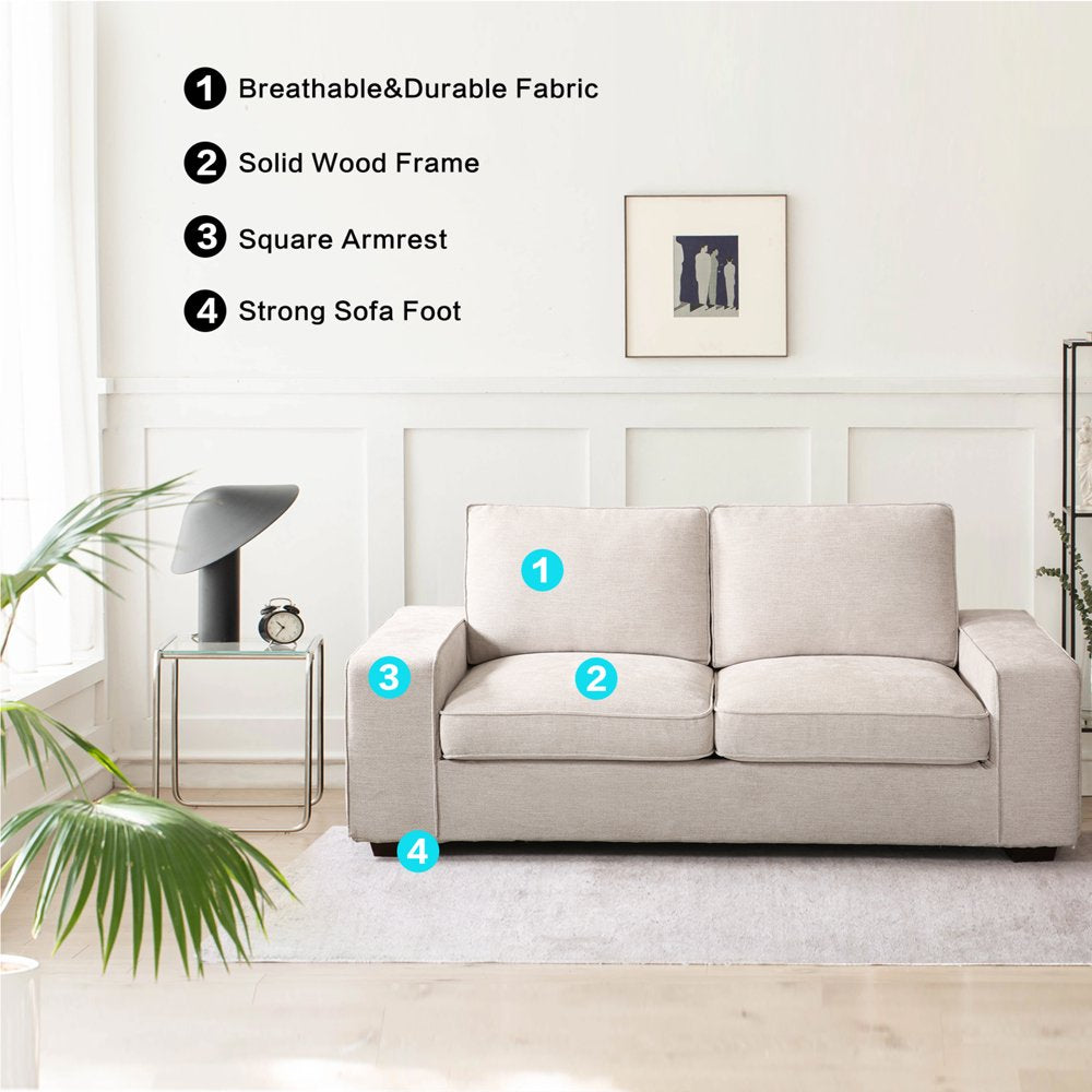 INGALIK Modern 3 Seater Loveseat Sofa, Beige, Solid Wood & Steel Frame, Removable Cover, 88.58" for Living Room