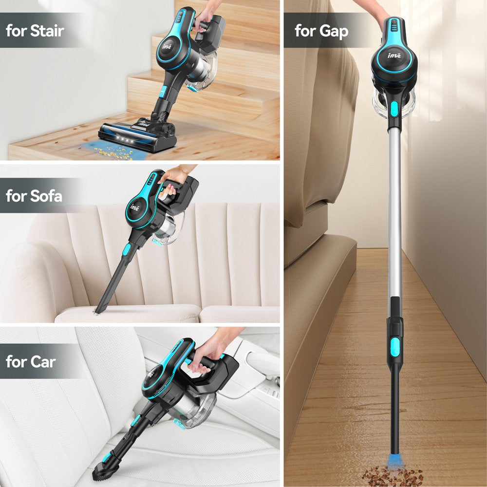 INSE Cordless Vacuum Cleaner, 6-in-1 Lightweight Stick with 20000PA Suction, LED Brush, 1.2L Dustbin, for Carpet & Hard Floor