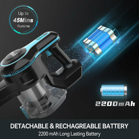 INSE Cordless Vacuum Cleaner, 6-in-1 Lightweight Stick with 20000PA Suction, LED Brush, 1.2L Dustbin, for Carpet & Hard Floor