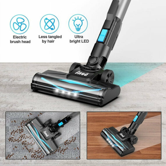 INSE Cordless Vacuum Cleaner, 6-in-1 Lightweight Stick with 20000PA Suction, LED Brush, 1.2L Dustbin, for Carpet & Hard Floor