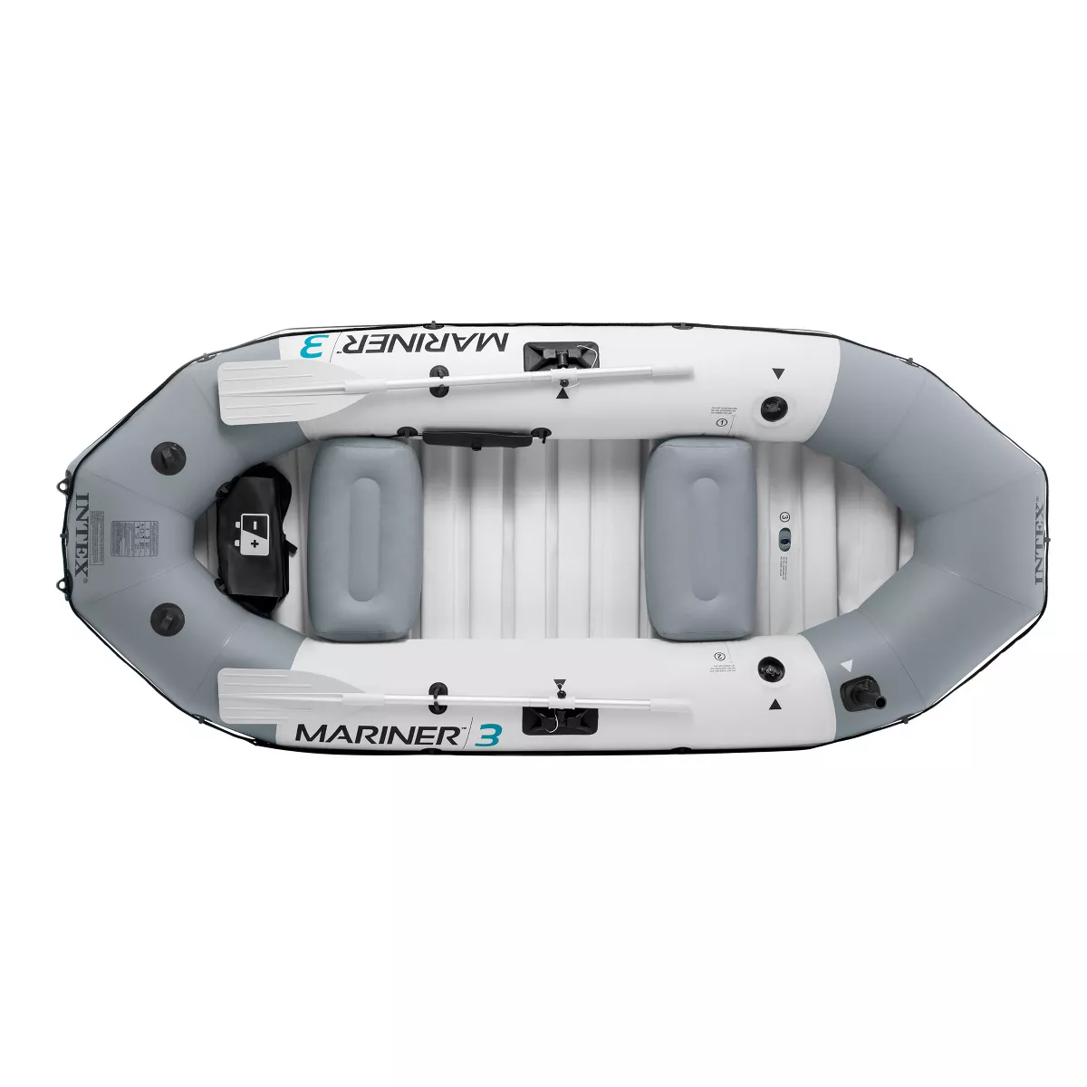 Intex Mariner 3, 3-Person Inflatable Dinghy Boat Set with Aluminum Oars and High Output Air Pump for River and Lake Fishing and Boating