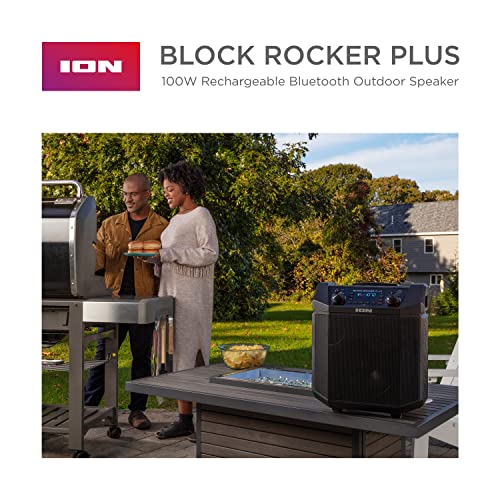 ION Audio Block Rocker Plus – Portable Bluetooth Speaker 100W W/Battery, Karaoke Microphone, AM FM Radio, Wheels & Telescopic Handle and USB Charging
