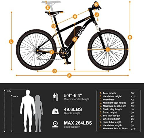 Jasion EB5 Electric Bike for Adults with Peak 500W Brushless Motor  40Miles 20MPH Commuting Electric Mountain Bike with 360Wh Removable Battery  7-Speed  26" Tires and Front Fork Suspension