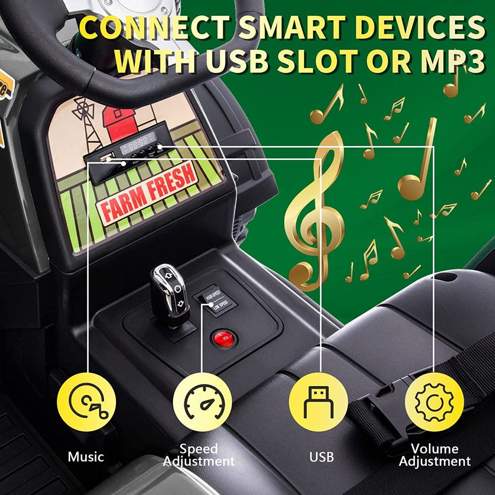 Joyracer 24V Kids Ride-On Tractor with Remote, 2x200W Motors, Detachable Trailer, 9AH Battery