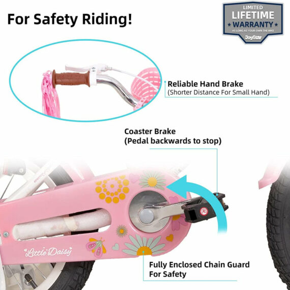 JOYSTAR Little Daisy 12-Inch Girls' Bike with Training Wheels, Basket & Handbrake, Ages 2-7