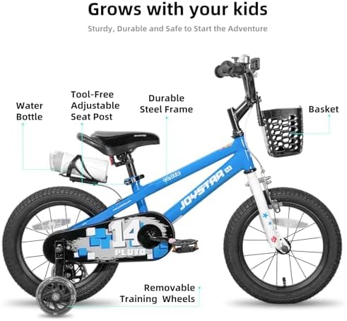 JOYSTAR Pluto Kids Bike 12 14 16 18 20 Inch Children’s Bicycle for Boys Girls Age 3-12 Years  Kids’ Bicycles with Light Up Training Wheels  Multiple Colors