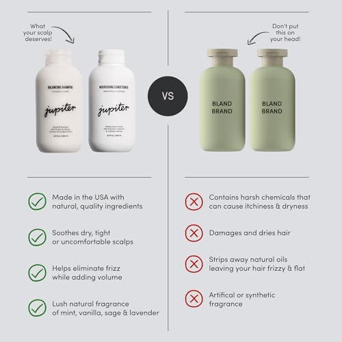 Jupiter Color Safe Dandruff Shampoo and Conditioner - Relieves Dry  Flaky  Itchy Scalp - Sulfate Free - Dry Scalp Shampoo and Conditioner - 9.5 fl oz each