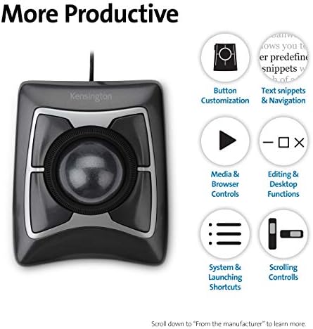 Kensington Expert Trackball Mouse (K64325) Black Silver 5"W x 5-3/4"D x 2-1/2"H