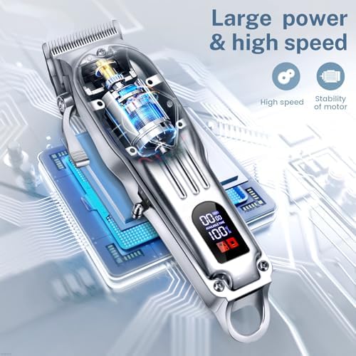 KIKIDO Hair Clippers Professional Cordless for Men  Barber Clippers for Hair Cutting Kit  Wireless LCD Display Hair Trimmers Set  Rechargeable Haircut Machine for Family (Sliver)