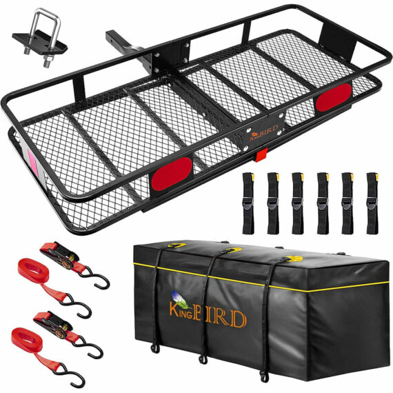 King Bird 60"x24"x6" Folding Cargo Carrier, 550 lbs Capacity, HD Steel, Includes Waterproof Bag & Straps, Fits 2" Receiver