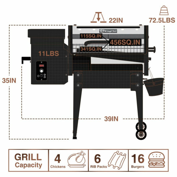 KingChii 456 sq. in Wood Pellet Smoker & Grill BBQ with Auto Temperature Controls
