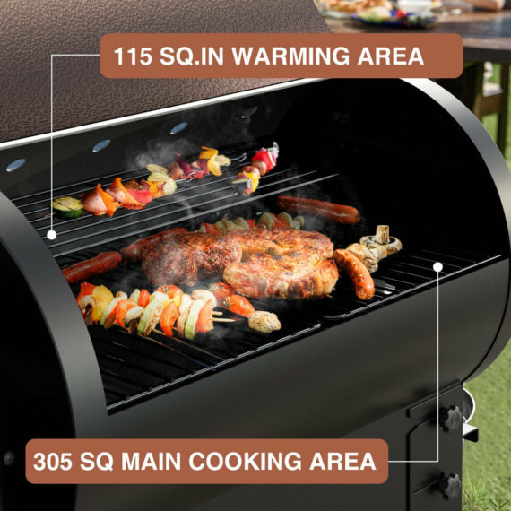 KingChii 456 sq. in Wood Pellet Smoker & Grill BBQ with Auto Temperature Controls