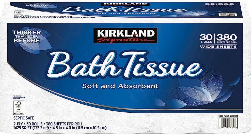 Kirkland Signature 2-Ply Bath Tissue, 425 Sheets per Roll, 30 Rolls, Bulk Sustainable Paper