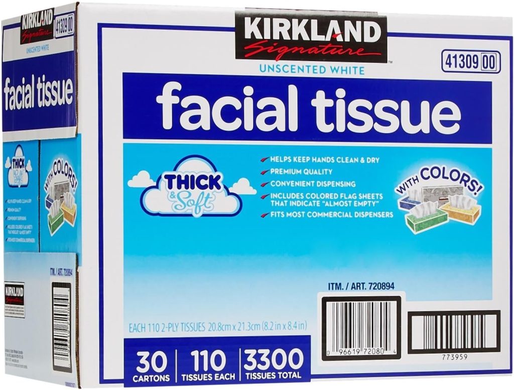 Kirkland Signature Facial Tissue Lodge Pack, 110 Count, 30 Pack – Soft, Absorbent, Unscented Tissues