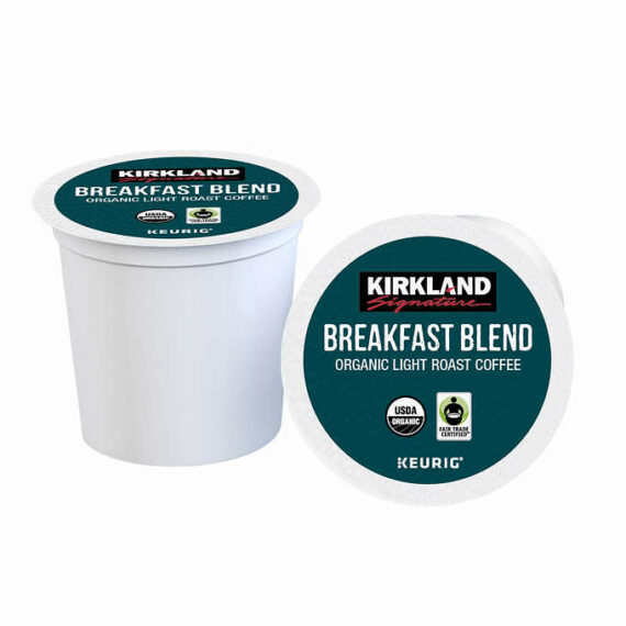 Kirkland Signature Organic Breakfast Blend Coffee K-Cup Pods, Light Roast, 120-Count, Arabica