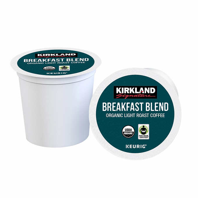 Kirkland Signature Organic Breakfast Blend Coffee K-Cup Pods, Light Roast, 120-Count, Arabica