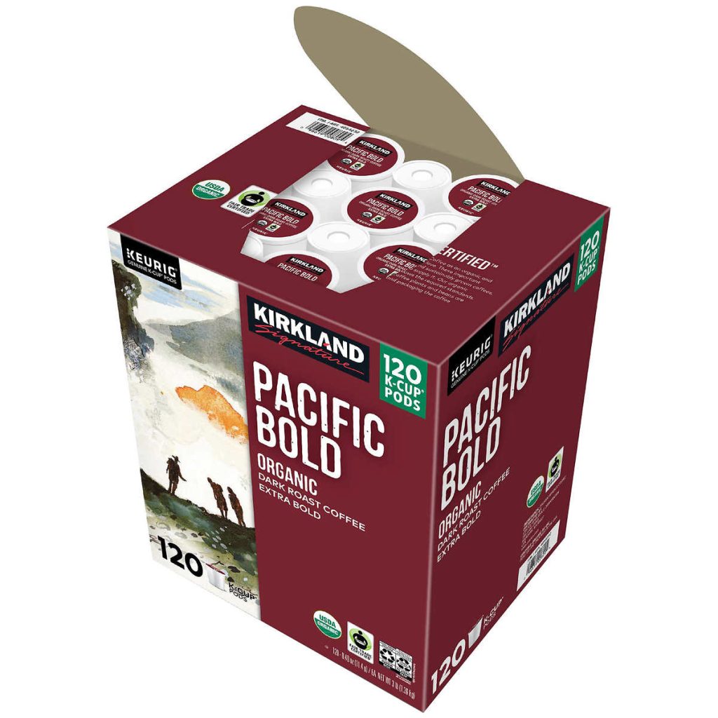 Kirkland Signature Organic Pacific Bold Dark Roast Coffee K-Cup Pods, 120 Count