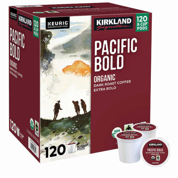 Kirkland Signature Organic Pacific Bold Dark Roast Coffee K-Cup Pods, 120 Count