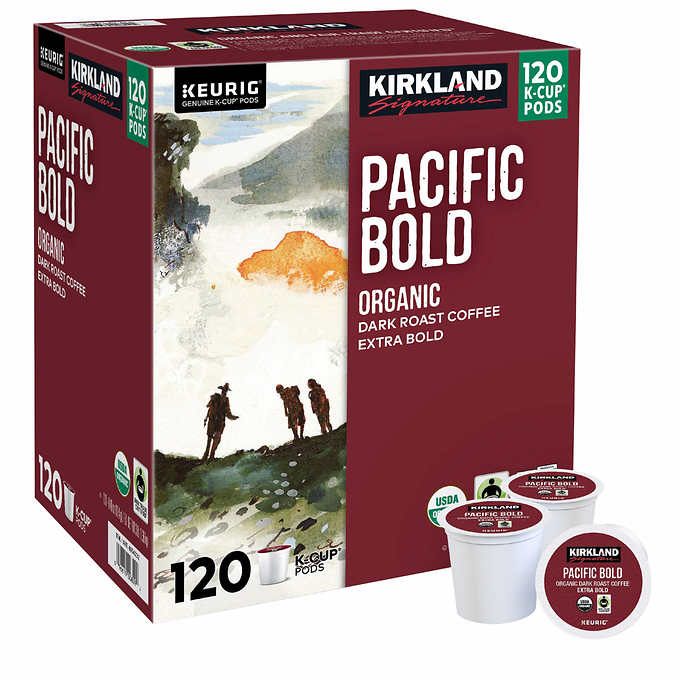 Kirkland Signature Organic Pacific Bold Dark Roast Coffee K-Cup Pods, 120 Count