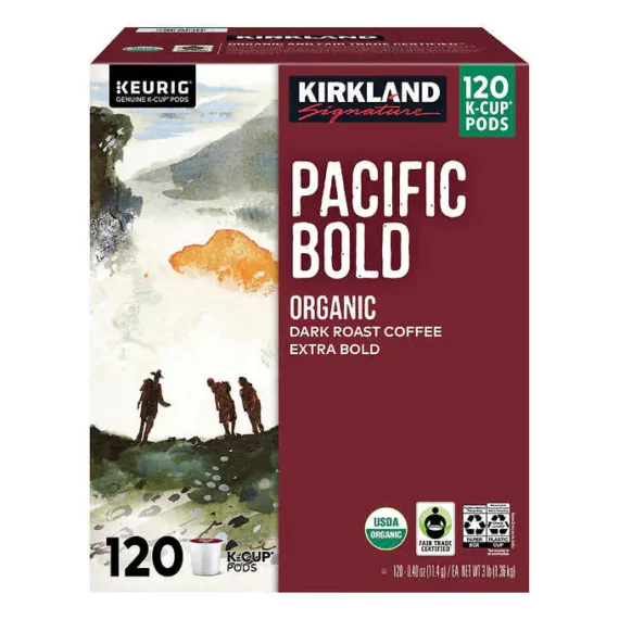 Kirkland Signature Organic Pacific Bold Dark Roast Coffee K-Cup Pods, 120 Count